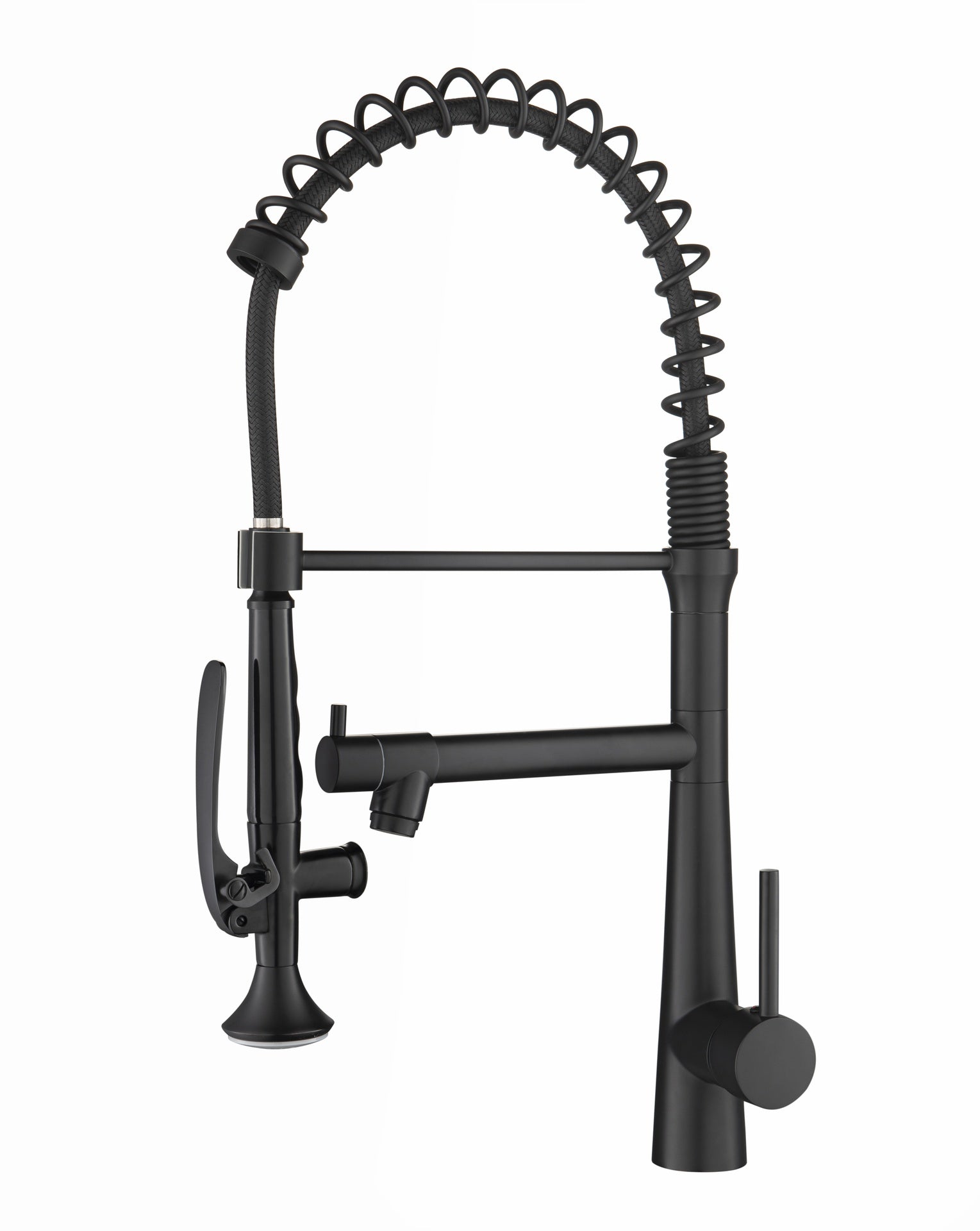 Heavy Duty Commercial Style Kitchen Sink Faucet, Single Handle Pre-Rinse Spring Sprayer Kitchen Faucets, High Arc Pull Down Matte Black Kitchen Faucet