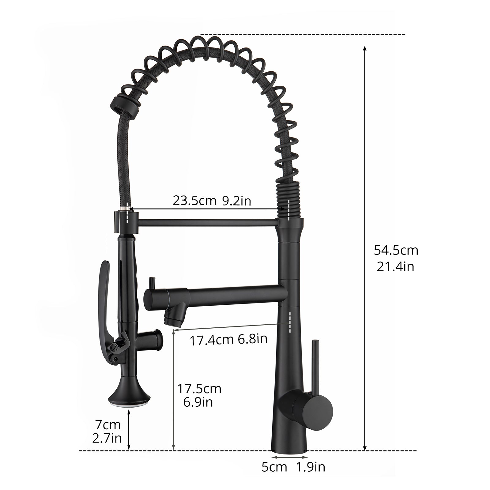 Heavy Duty Commercial Style Kitchen Sink Faucet, Single Handle Pre-Rinse Spring Sprayer Kitchen Faucets, High Arc Pull Down Matte Black Kitchen Faucet