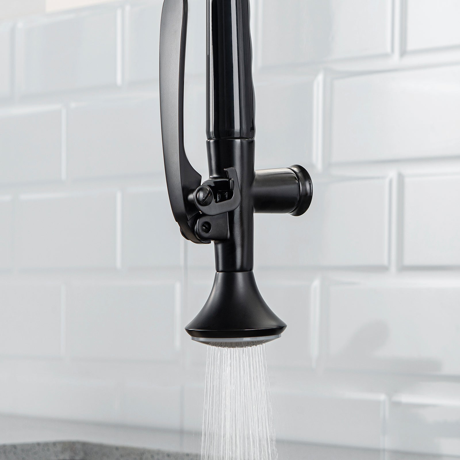Heavy Duty Commercial Style Kitchen Sink Faucet, Single Handle Pre-Rinse Spring Sprayer Kitchen Faucets, High Arc Pull Down Matte Black Kitchen Faucet