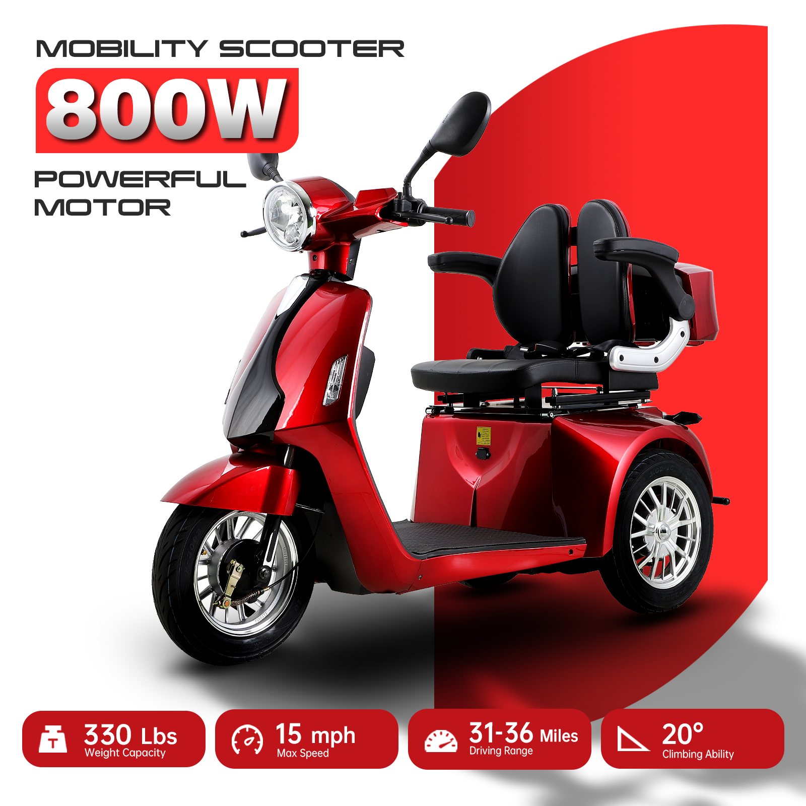 Mobility Scooters for Seniors   800W All Terrain Electric Powered Mobility Cart   Heavy Duty Mobility Scooter
