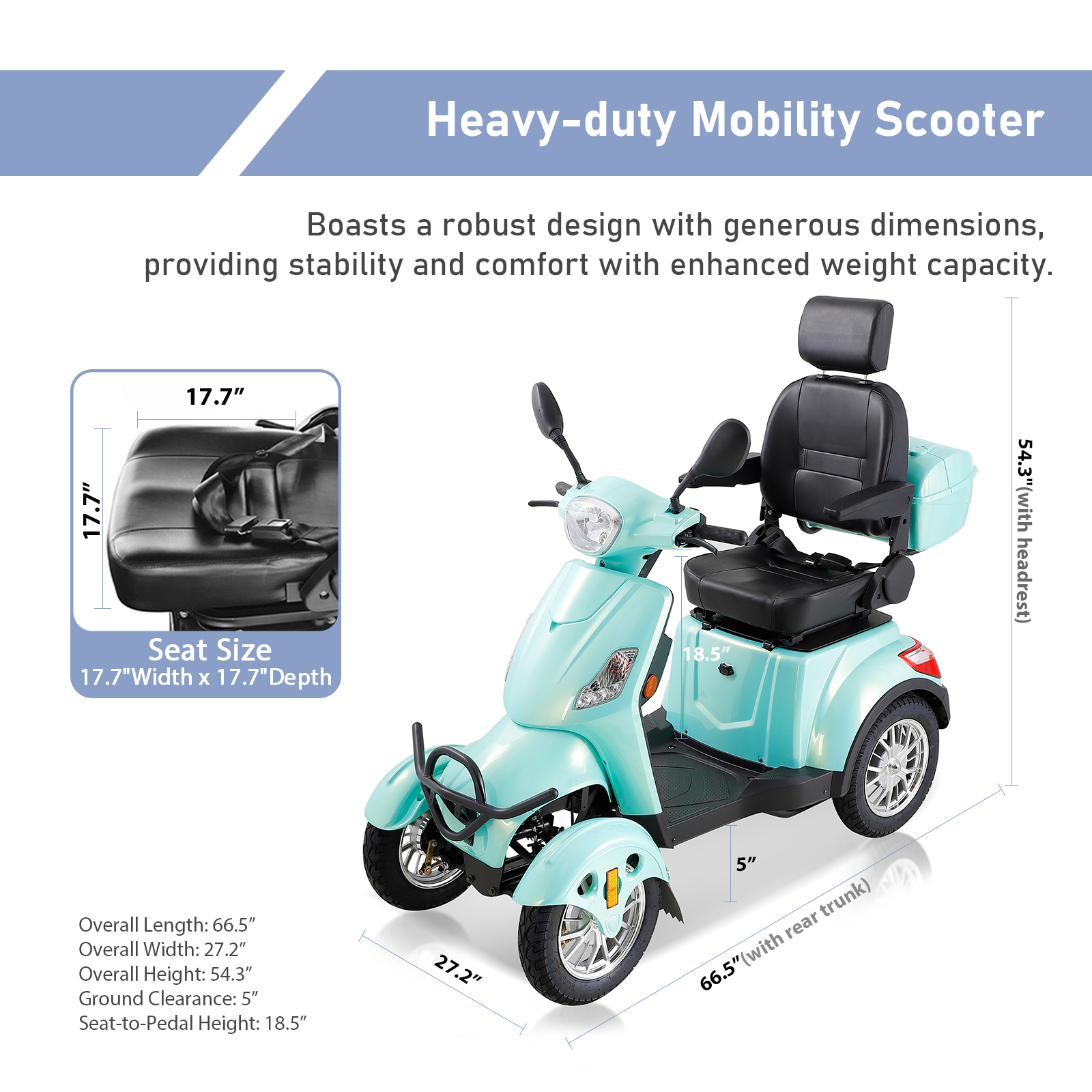 Mobility Scooters for Seniors  500lbs Capacity  800W All Terrain Electric Powered Mobility Cart   Heavy Duty Mobility Scooter