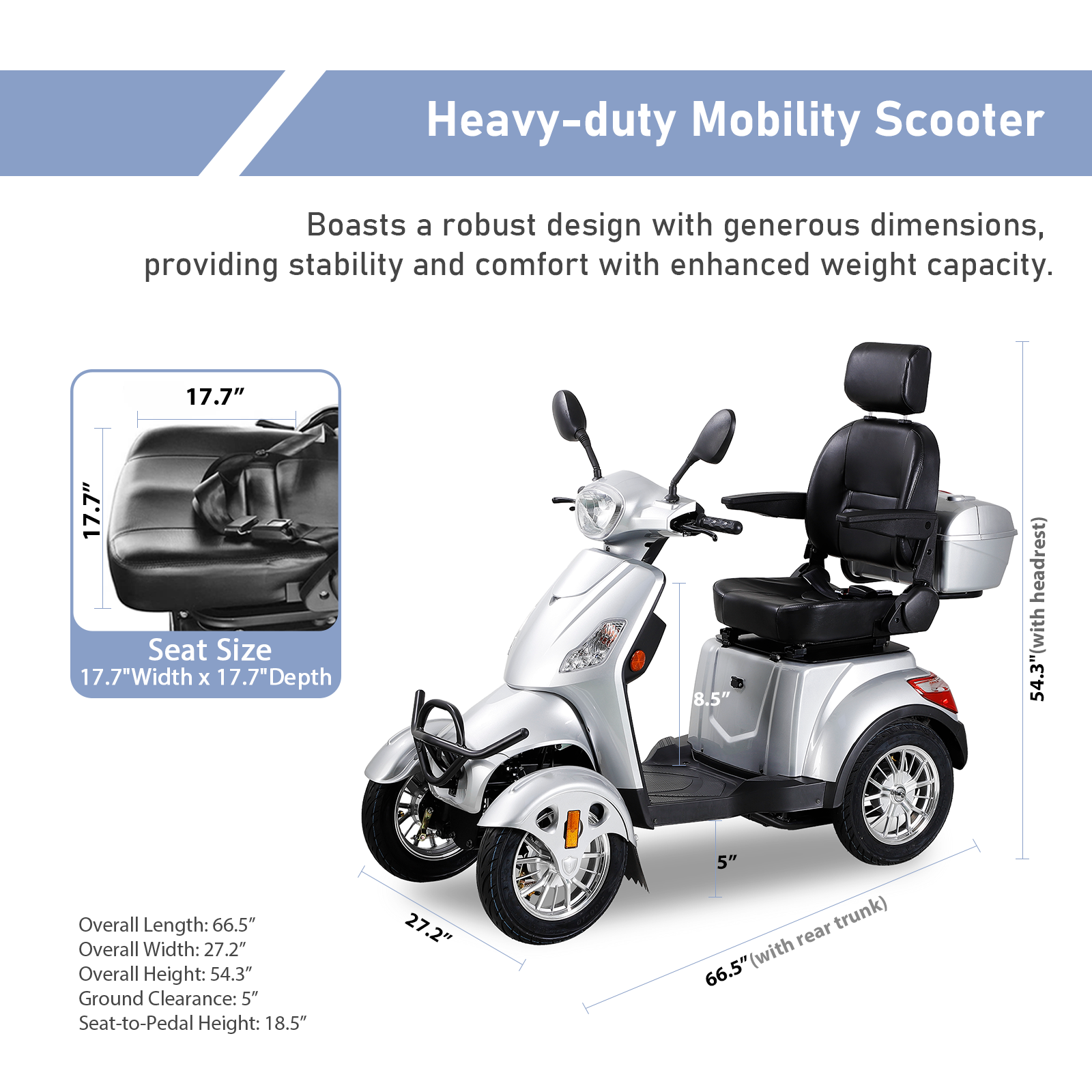 Mobility Scooters for Seniors  500lbs Capacity  800W All Terrain Electric Powered Mobility Cart   Heavy Duty Mobility Scooter
