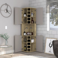 Corner Bar Cabinet, Ten Built-in Wine Rack, Macadamia / Taupe