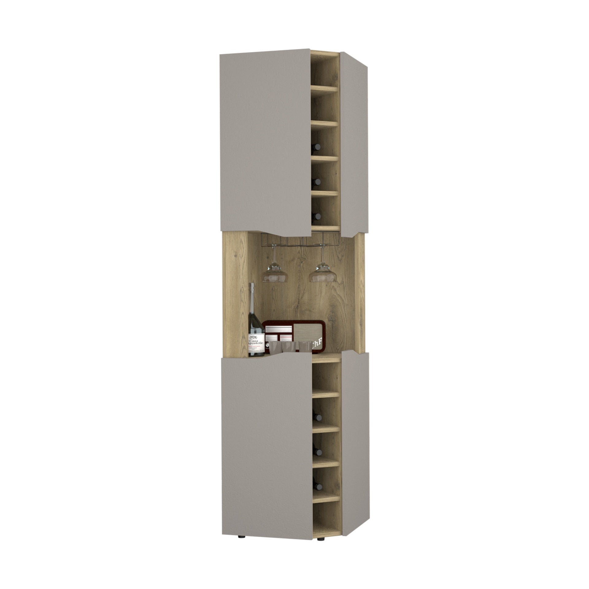 Corner Bar Cabinet, Ten Built-in Wine Rack, Macadamia / Taupe