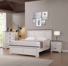 Farmhouse Rustic Style Antique White & Brown Full Size Panel 1pc Bed Wooden Bedroom Furniture