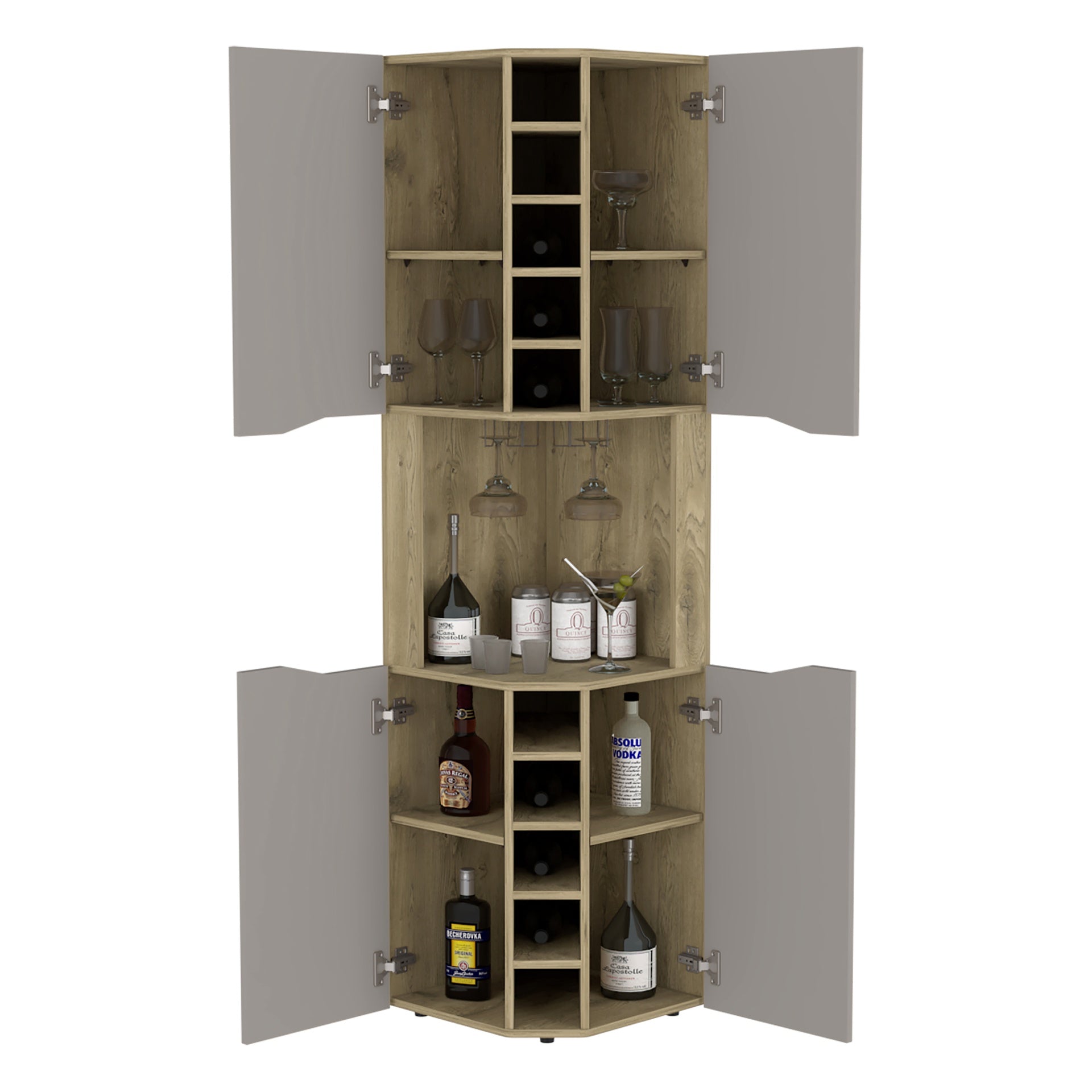 Corner Bar Cabinet Bell, Living Room, Aged Oak / Taupe