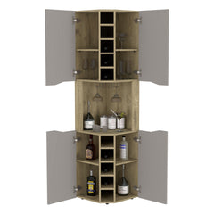 Corner Bar Cabinet Bell, Living Room, Aged Oak / Taupe