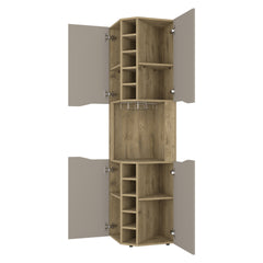 Lyla Corner Bar Cabinet, Ten Built-in Wine Rack, Four Door Cabinet, Four Interior Shelves