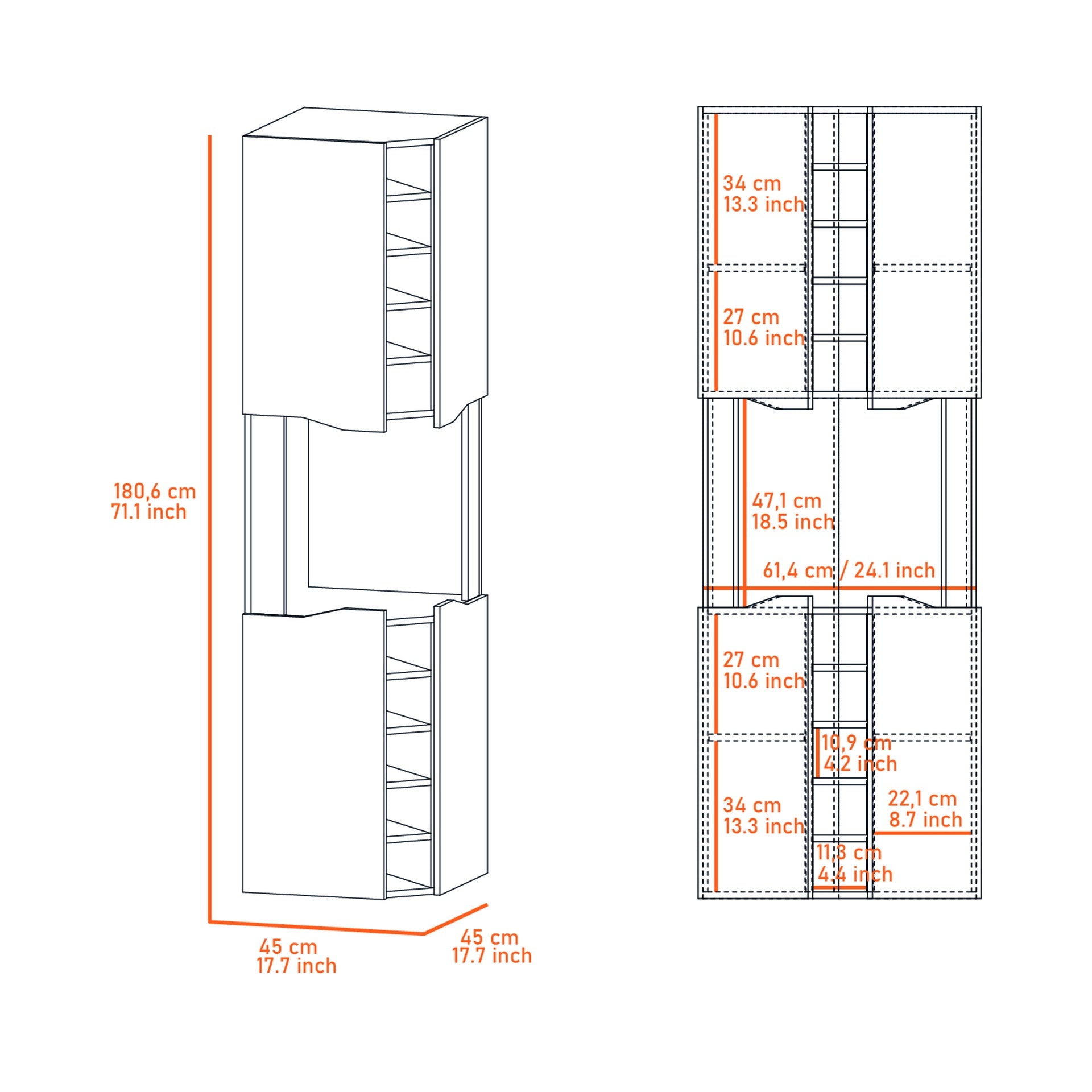 Lyla Corner Bar Cabinet, Ten Built-in Wine Rack, Four Door Cabinet, Four Interior Shelves