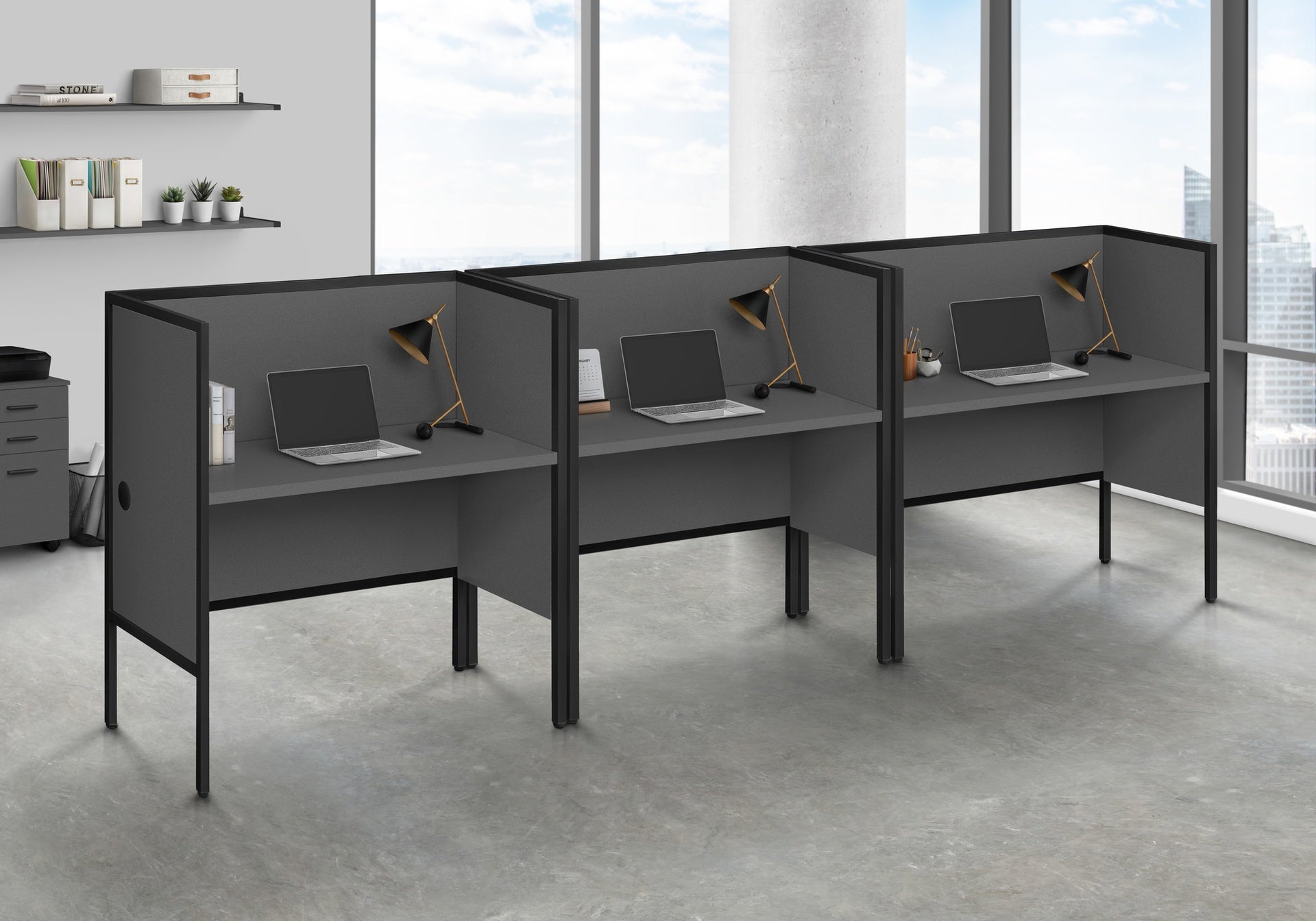 Office Cubicle, 48"l, Desk, Work, Commercial Grade, Grey Laminate, Black Metal, Contemporary, Modern