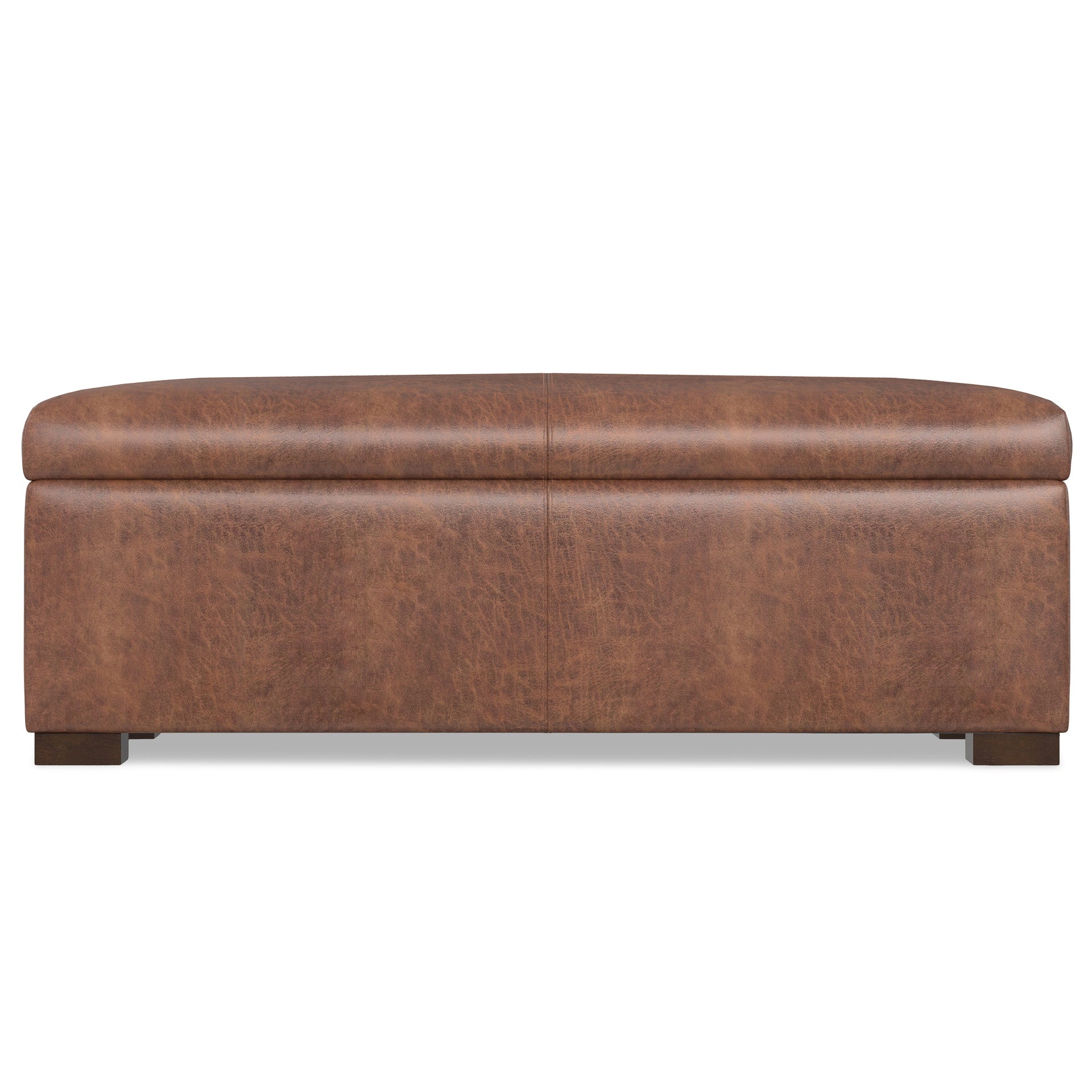 Gabbie 48 inch Wide Rectangular Storage Ottoman in Distressed Saddle Brown Vegan Leather