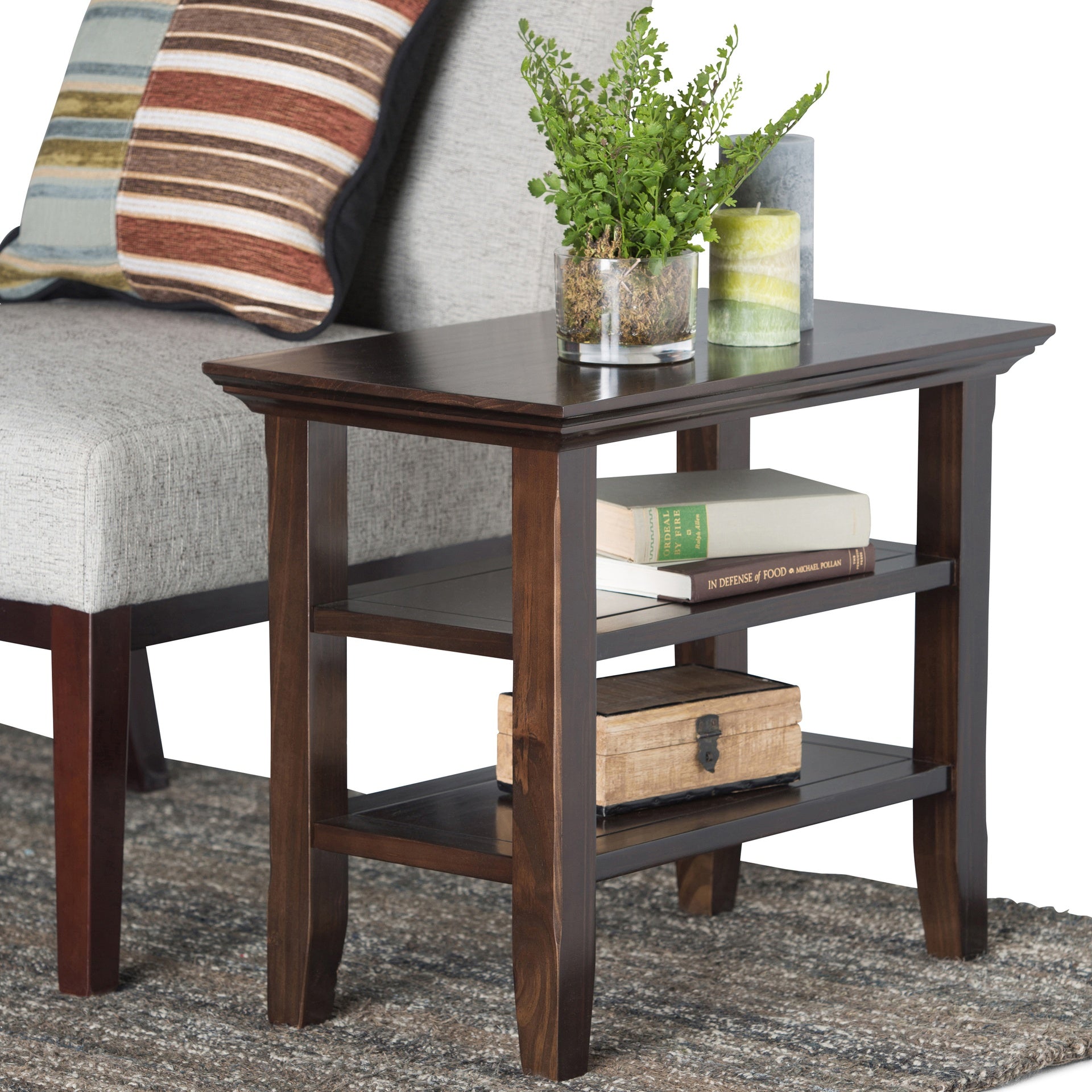Acadian Solid Wood Narrow Side Table in Brunette Brown