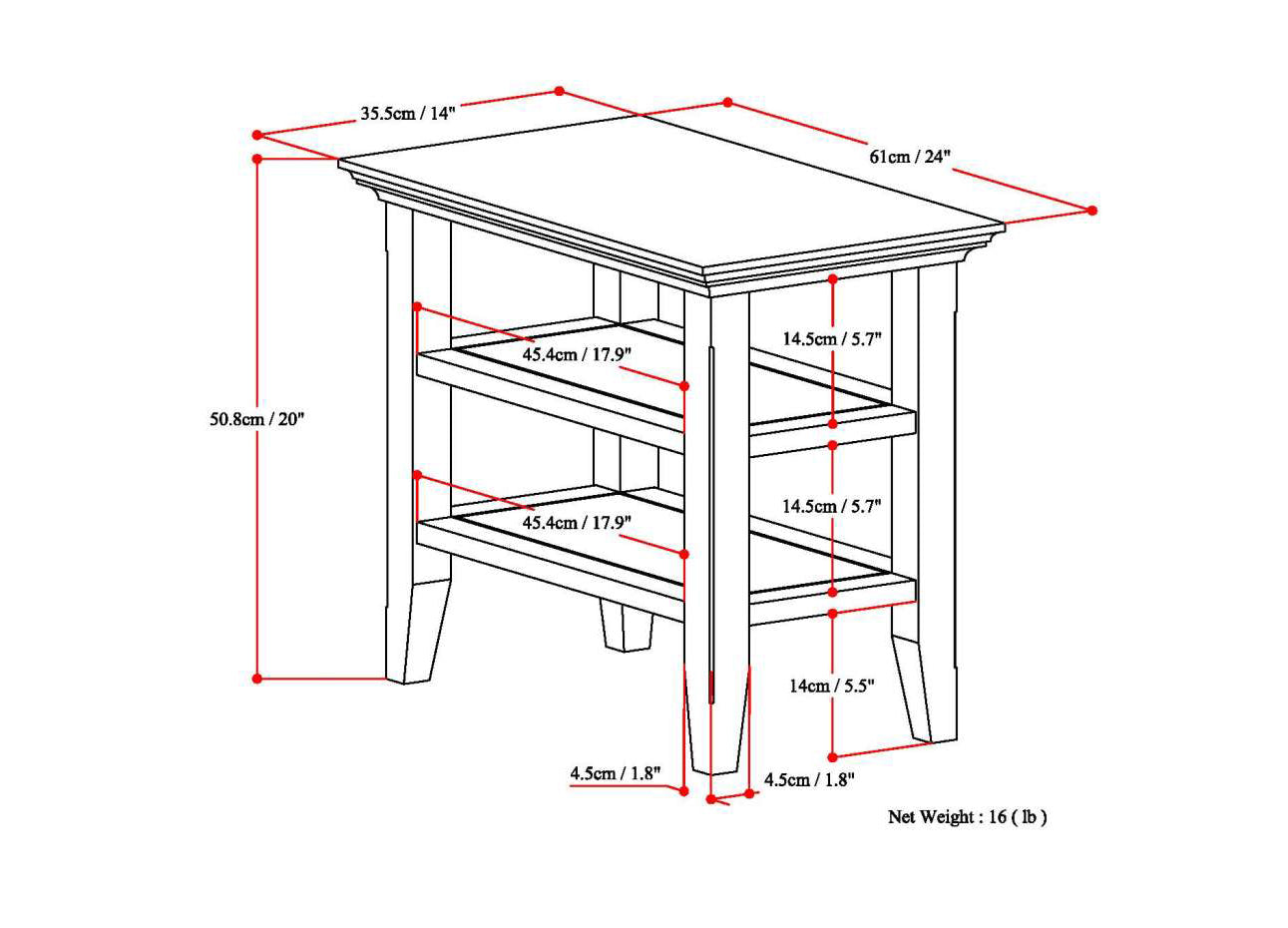 Acadian Solid Wood Narrow Side Table in Brunette Brown