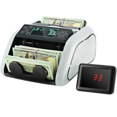 Money Counter Machine, Bill Counter with UV, MG, IR and DD Counterfeit Detection, USD & EUR Cash Counting Machine with Large LCD & External Display for Small Business