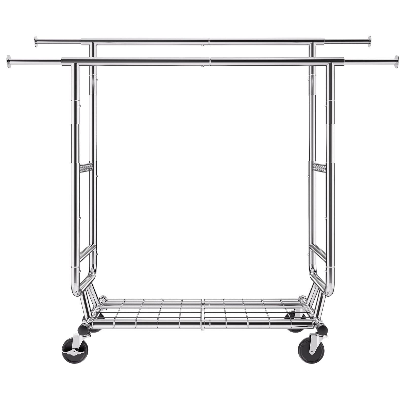 Heavy Duty Clothes Rack, Double Hanging Rod Clothing Garment Rack for Hanging Clothes, Adjustable Height and Extendable Length Clothing Rack with Bottom Storage Area, 600 lbs Load Capacity