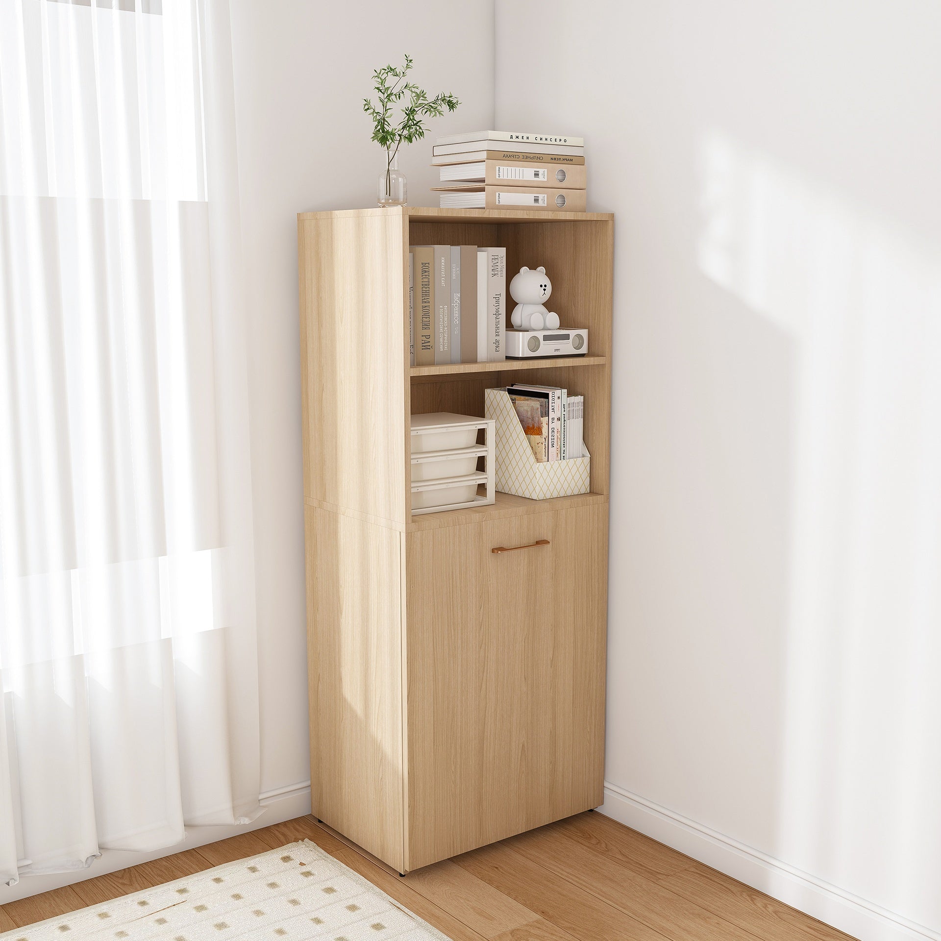 Stretchable desk, office desk with storage shelves and mobile wheels, foldable desk suitable for small apartments and offices,burlywood