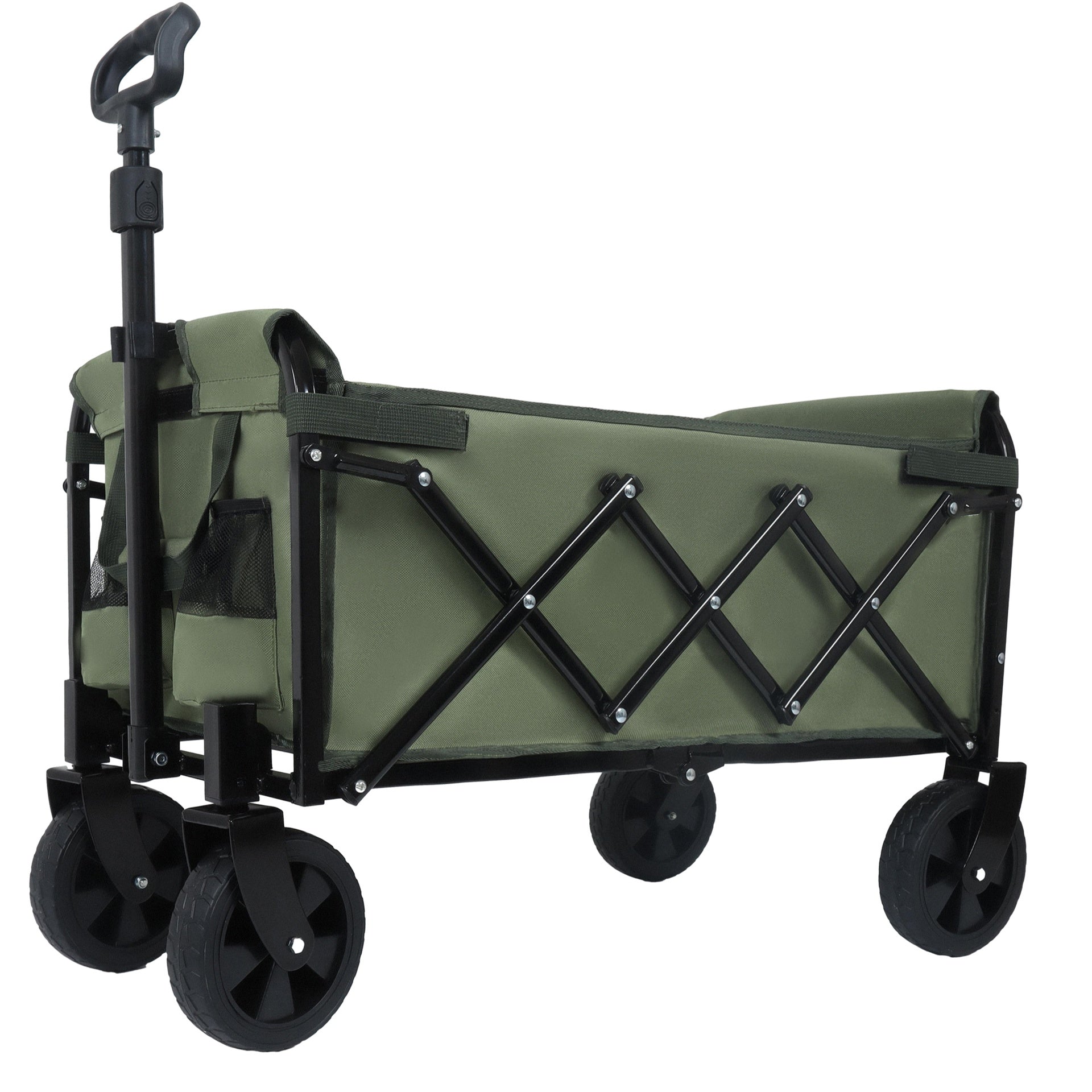 Expandable Dual-Layer Utility Wagon with 100% Extra Space - Grocery Cart for Camping, Shopping, Sports, Gardening, Fishing, Supports 225lbs, army green