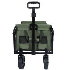 Expandable Dual-Layer Utility Wagon with 100% Extra Space - Grocery Cart for Camping, Shopping, Sports, Gardening, Fishing, Supports 225lbs, army green