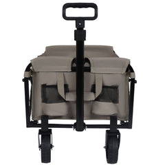Expandable Dual-Layer Utility Wagon with 100% Extra Space - Grocery Cart for Camping, Shopping, Sports, Gardening, Fishing, Supports 225lbs, Beige