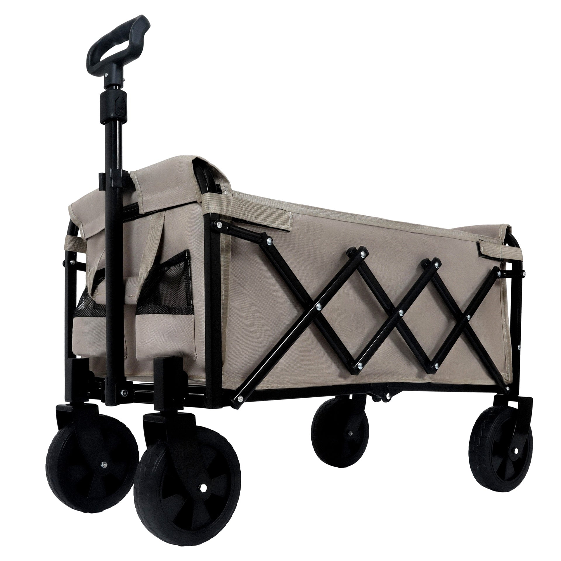 Expandable Dual-Layer Utility Wagon with 100% Extra Space - Grocery Cart for Camping, Shopping, Sports, Gardening, Fishing, Supports 225lbs, Beige