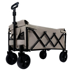 Expandable Dual-Layer Utility Wagon with 100% Extra Space - Grocery Cart for Camping, Shopping, Sports, Gardening, Fishing, Supports 225lbs, Beige