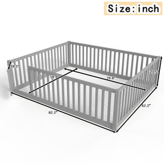 Queen Size Bed Floor Bed with Safety Guardrails and Door for Kids,Gray