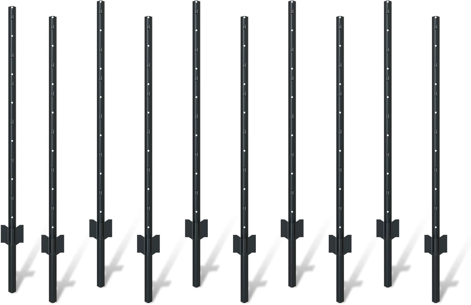 10  piece garden fence post set, 4-foot heavy-duty U-shaped metal posts for wire mesh fences, no-dig temporary fence posts, black