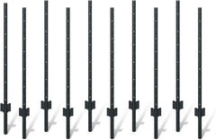 10  piece garden fence post set, 4-foot heavy-duty U-shaped metal posts for wire mesh fences, no-dig temporary fence posts, black