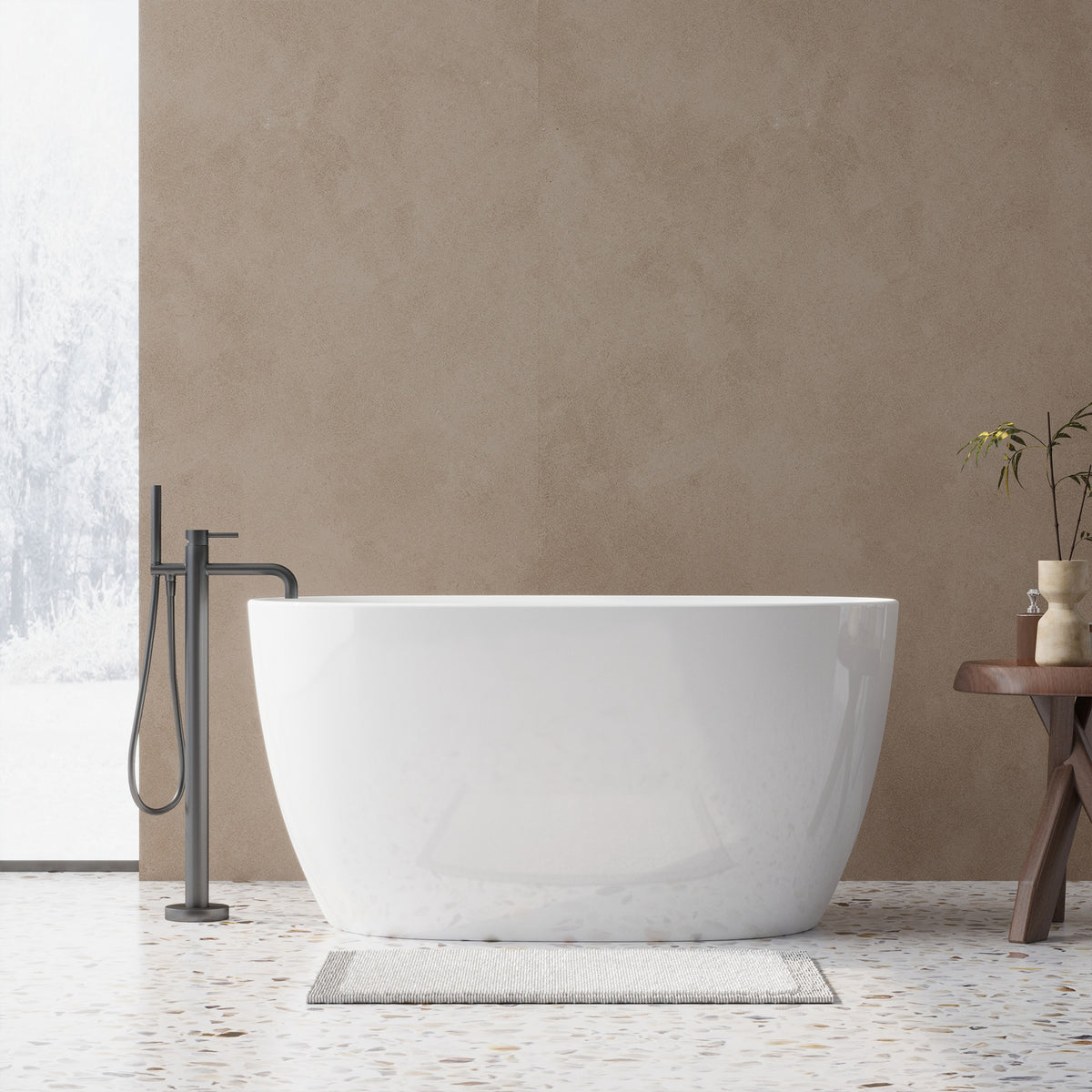 47'' Acrylic Freestanding Bathtub-Acrylic Soaking Tubs, White Bathtub, Oval Shape Freestanding Bathtub With Chrome Overflow and Pop-Up Drain CUPC Certificate