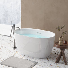 47'' Acrylic Freestanding Bathtub-Acrylic Soaking Tubs, White Bathtub, Oval Shape Freestanding Bathtub With Chrome Overflow and Pop-Up Drain CUPC Certificate