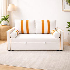 Beige 2 Seater Pull Out Sleeper Sofa Bed with USB Charging Port, Adjustable 3-Position Backrest, Modern Convertible Loveseat Couch with Elastic Armrest Panels for Living Room & Guest Room, 68.5" Wide