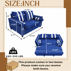 2 Seater Pull Out Sleeper Sofa Bed, Blue Fabric Convertible Loveseat with Adjustable Backrest, Built-in USB Charging Port, Elastic Armrest Panels, Easy Assembly, Modern Sofa Bed for Living Room or Gue