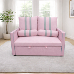 Pink 2-Seater Pull-Out Sofa Bed, Convertible Sleeper Sofa Couch with USB Charging Port on Armrest, Elastic Side Storage Pocket, 3-Level Adjustable Backrest, High-Density Foam Cushioning, Easy Assembly