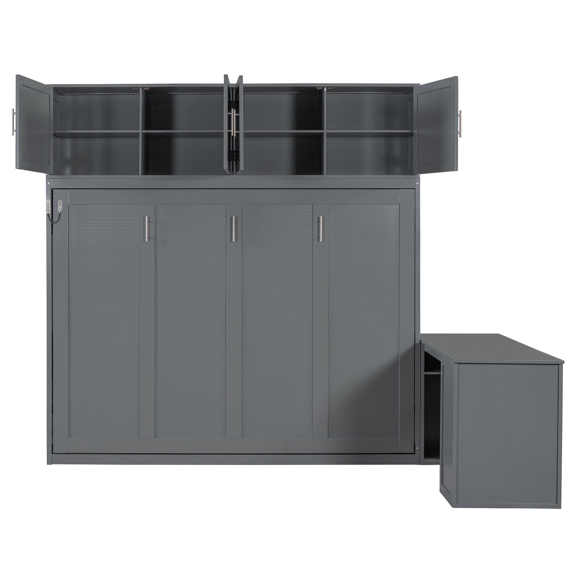 Queen Size Wall Murphy Bed with Desk and Storage Shelves and Big Cabinets, Gray(OLD SKU: N820S10034E)