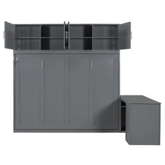 Queen Size Wall Murphy Bed with Desk and Storage Shelves and Big Cabinets, Gray(OLD SKU: N820S10034E)