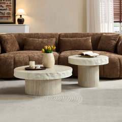 Set of 2 Faux MARS Textural Patterns Coffee Tables  for Living Room, No Need Assembly Beige