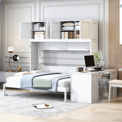 Queen Size Wall Murphy Bed with Desk and Storage Shelves and Big Cabinets, White(OLD SKU: N820S10034K)