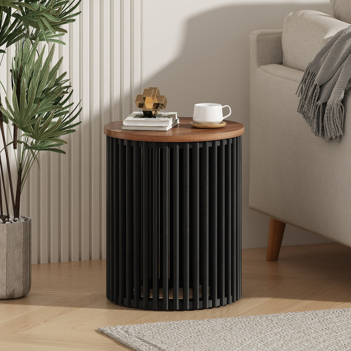 ACACIA SOLID WOOD SIDE TABLE,NATURAL & BLACK COLOR