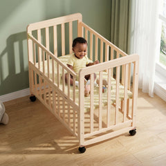 Baby Bassinets Bedside Sleeper - Portable Pine Wood Bedside Bassinet,3 Heights Small Mini Crib with Mattress,Space-Saving Design Baby Crib for Newborns 0-36 Months