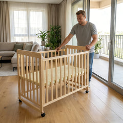 Baby Bassinets Bedside Sleeper - Portable Pine Wood Bedside Bassinet,3 Heights Small Mini Crib with Mattress,Space-Saving Design Baby Crib for Newborns 0-36 Months