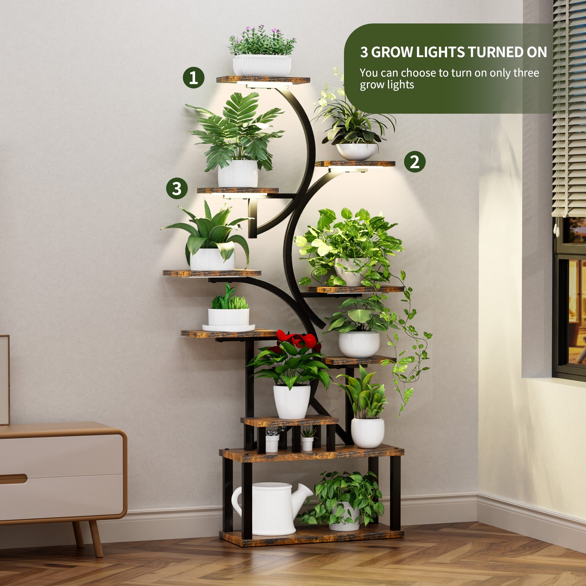 68.5" Tall 10-Tier Plant Stand with 5 Grow Lights, S-Shaped Corner Plant Rack for Indoor Plants, Perfect for Living Room, Garden & Patio
