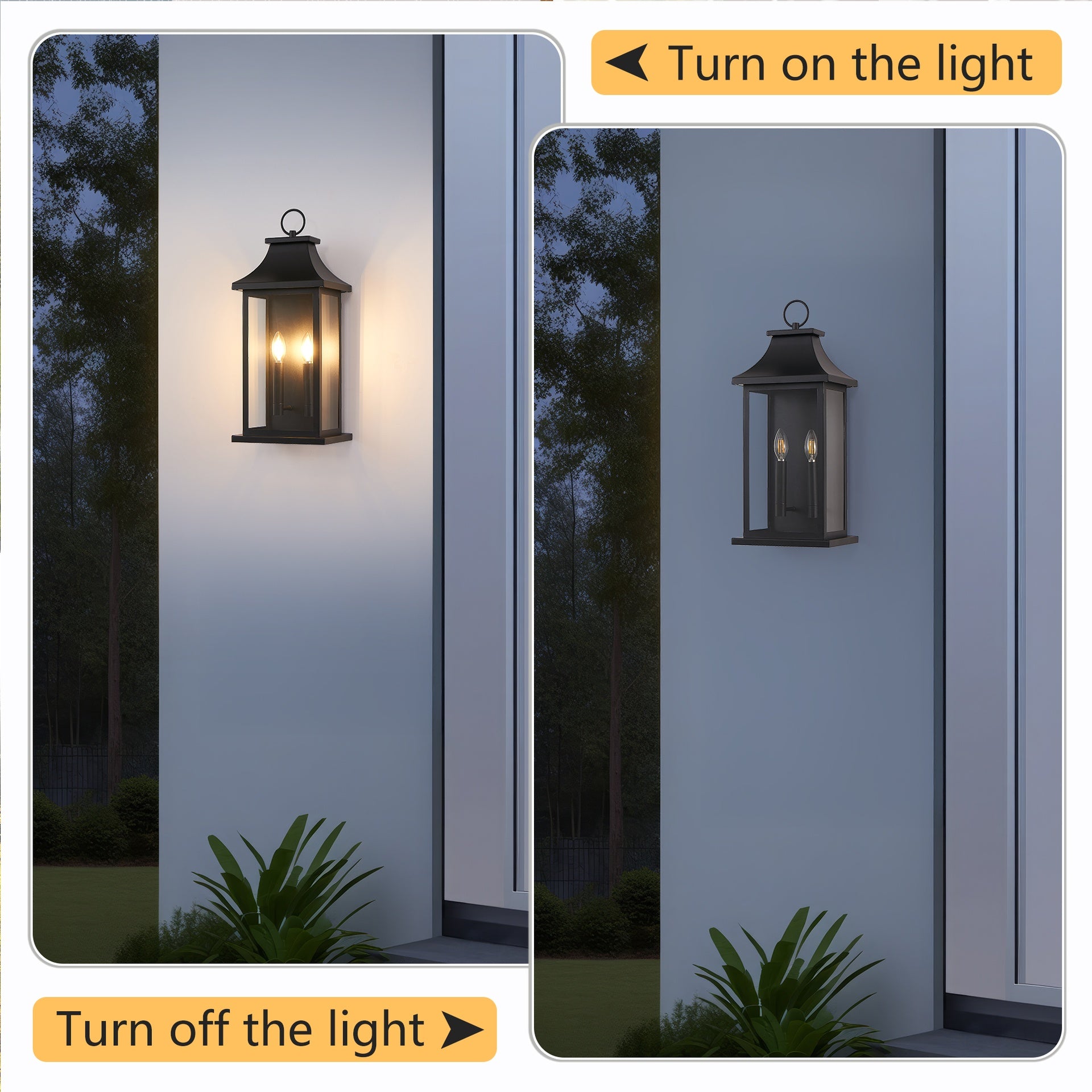 Outdoor Wall Lantern 2-Light, 22" Large Outside Wall Sconce, Modern Black Wall Light Fixture with Glass, Waterproof Exterior Lamp for House, Porch, Garage (Bulbs Not Included)