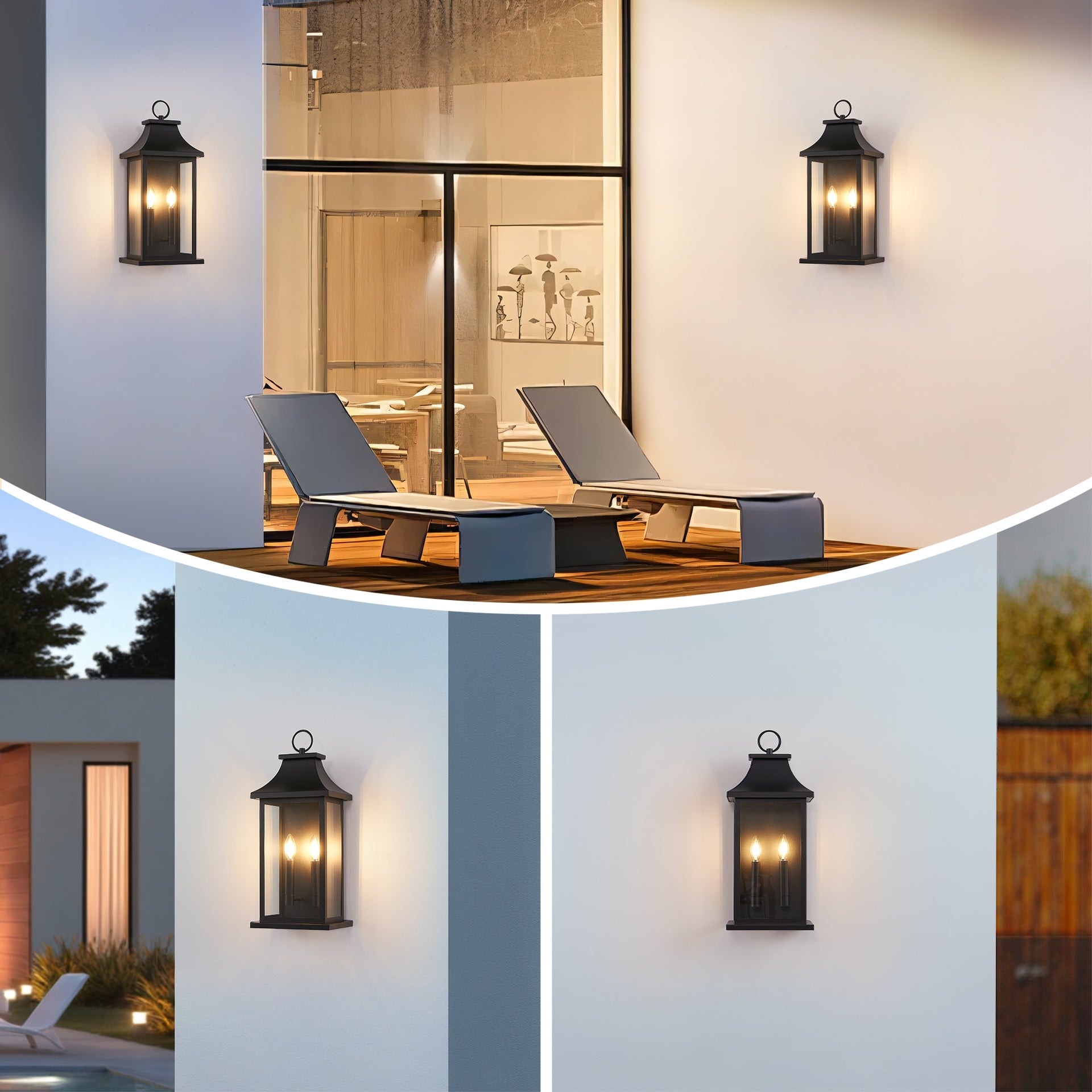 Outdoor Wall Lantern 2-Light, 22" Large Outside Wall Sconce, Modern Black Wall Light Fixture with Glass, Waterproof Exterior Lamp for House, Porch, Garage (Bulbs Not Included)
