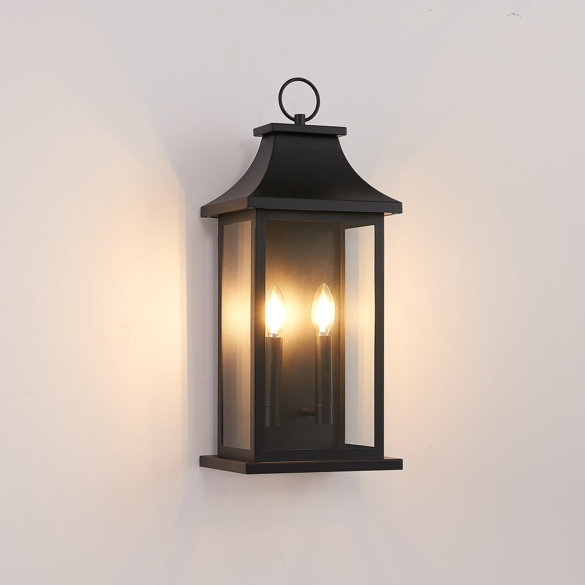 Outdoor Wall Lantern 2-Light, 22" Large Outside Wall Sconce, Modern Black Wall Light Fixture with Glass, Waterproof Exterior Lamp for House, Porch, Garage (Bulbs Not Included)