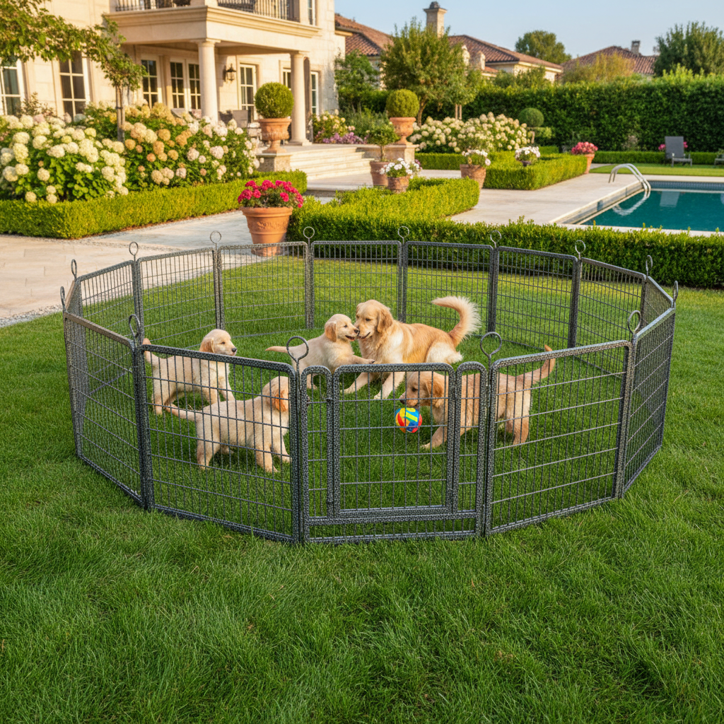 Dog Playpen Outdoor Extra Wide 16 Piece Panels Heavy Duty Dog Fence 40" Height Anti-Rust with Doors Portable for RV Camping Yard, Total 37FT, 111Sq.ft, Snowy Black