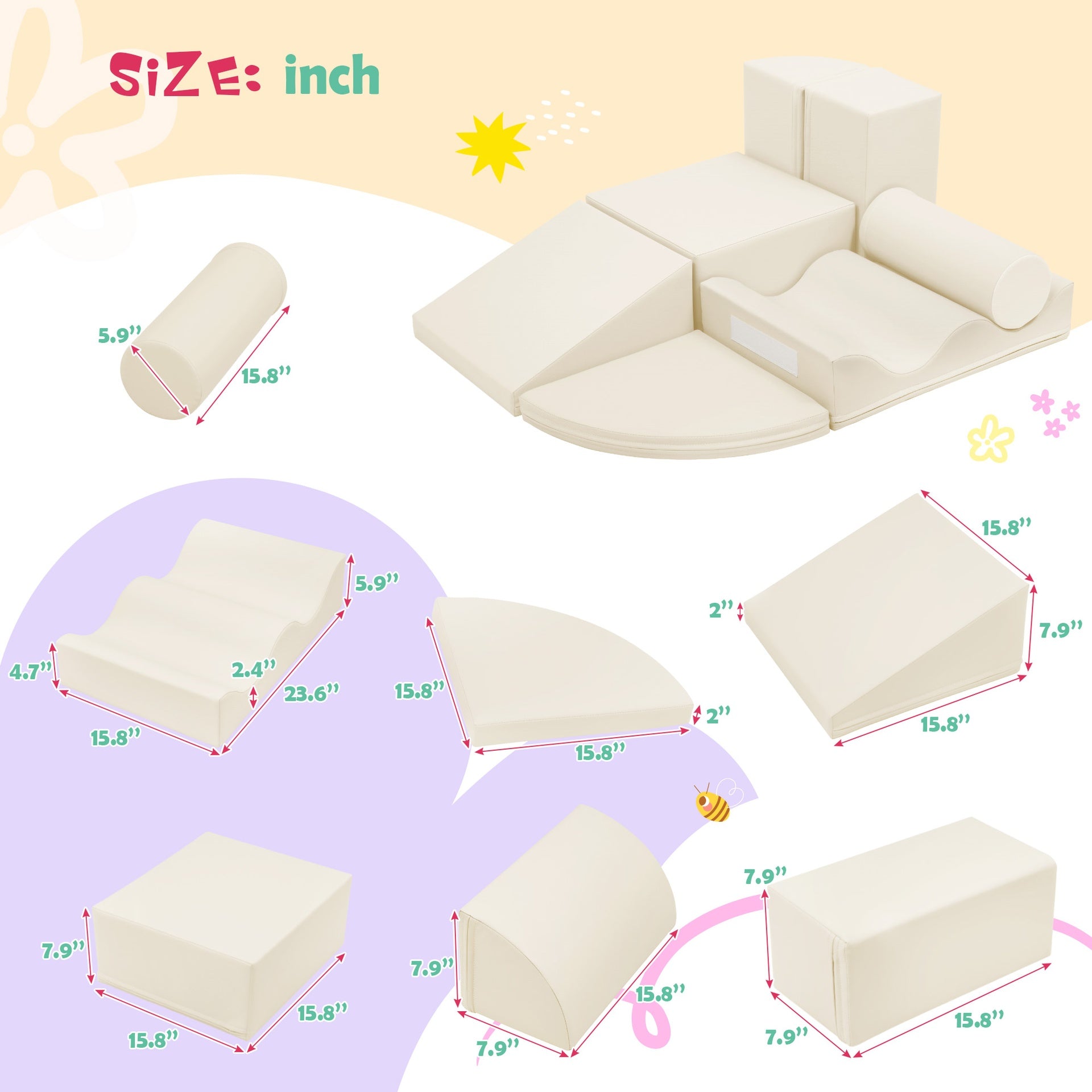 7-Piece Indoor Climbing Foam for Kids, Soft PU Toddler Climbing Toys, Indoor Climb and Crawl Activity Play Set
