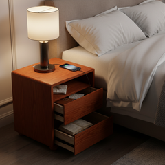 20"Modern Nightstand with 2 Drawers And Shelves Solid Wood Night Stand with Charger Station Mid Century Bedside Table Curved Wood Side Table-Walnut