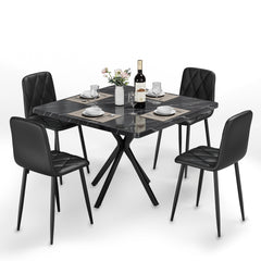 Square Dining Table Set, Mid Century Modern Square Dining Table for 4 Person, Faux Marble Tabletop, Iron Legs, Coffee Table for Kitchen Dining Room, Office, Save Space