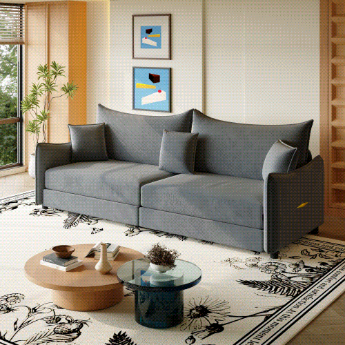 81.9" King Pull Out Sofa Bed,3-in-1 Convertible Sofa Bed with 3 Pillows & Golden Accent Detail Design, Modern Velvet 3-Seater Couch,for Small Space,Living Room,Apartment,Dark Grey