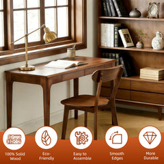 100% Natural Solid Wood Dining Chairs Set of 2, Mid Century Modern Dining Chairs with Curved Backrest, Kitchen Chair with Adjustable Foot Pads for Dining Room, Kitchen, Living Room, Study, Walnut